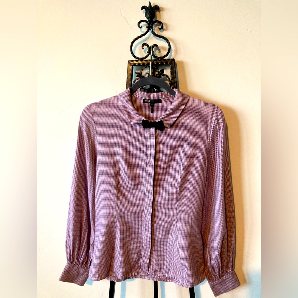 Maje Button Blouse with Puffed Sleeves and Adorable Bowtie